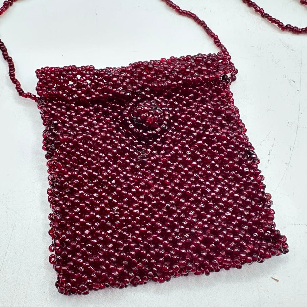 Vintage Boho Beaded Necklace Bag - Folk Art Hand Craft Hippie - Picture 2 of 8